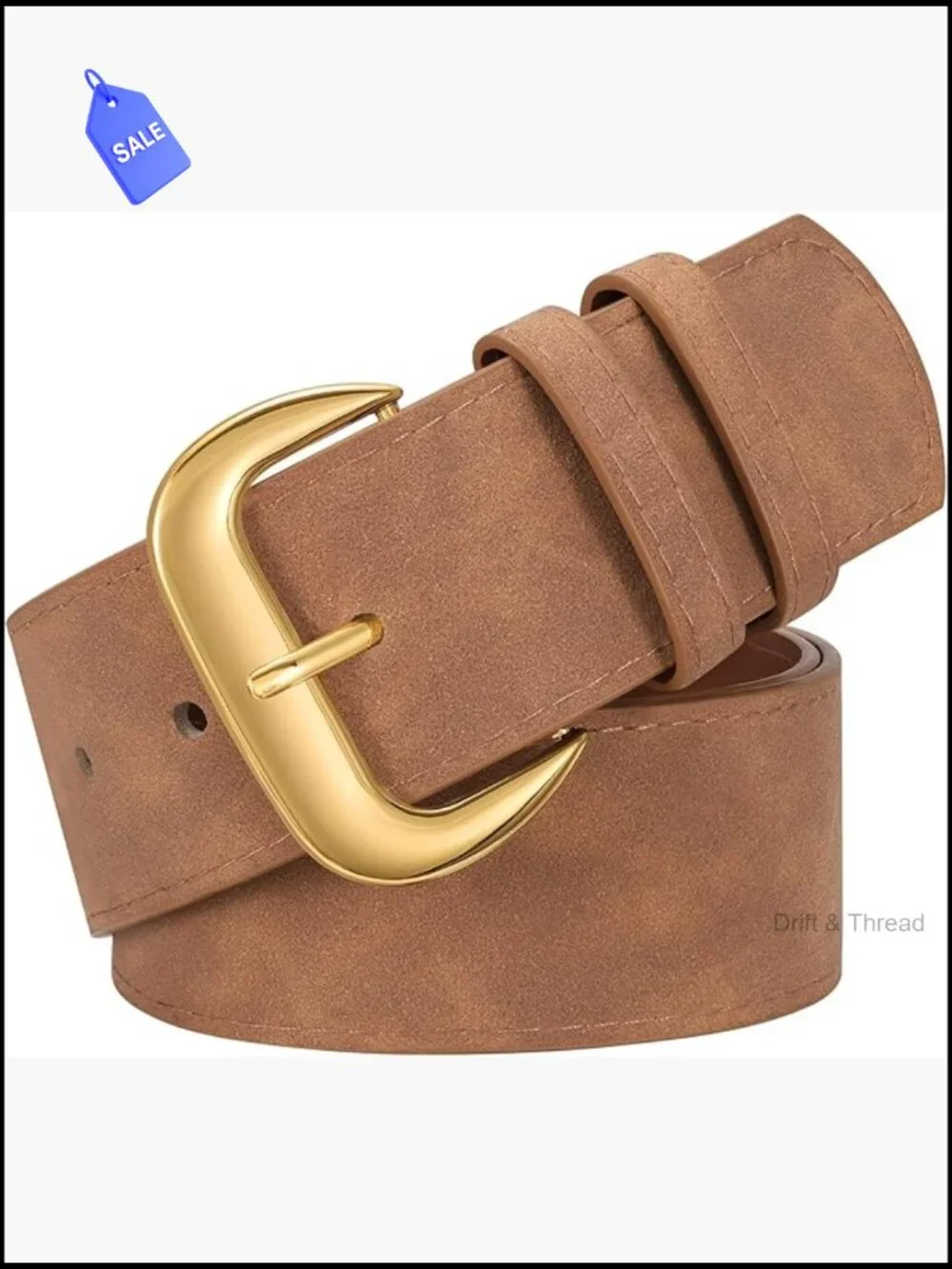 Wide Chunky Suede Belt with Retro Gold Buckle 1.6 Inches